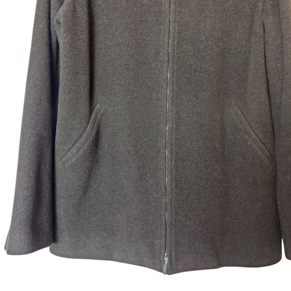 Eileen Fisher 100% Italian Wool Olive Green Full Zip Trench Car Coat Small Flaws - Picture 4 of 16